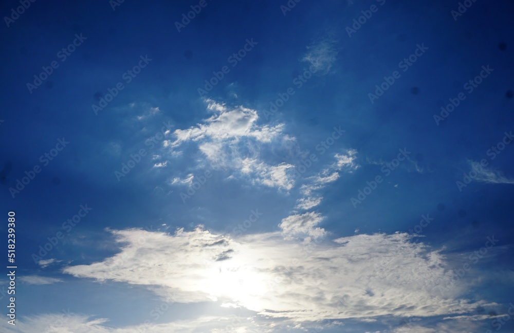 Blaue Himmel Landschaft mit weißem Wolkengebilde bei Sonne am Abend im Sommer Blaue Himmel Landschaft mit weißem Wolkengebilde bei Sonne am Abend im Sommer