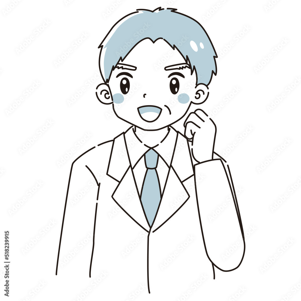 ガッツポーズをする白衣を着たシニア男性のイラスト ガッツポーズをする白衣を着たシニア男性のイラスト