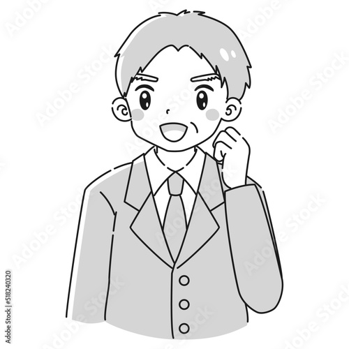 ガッツポーズをするスーツを着たシニア男性のイラスト