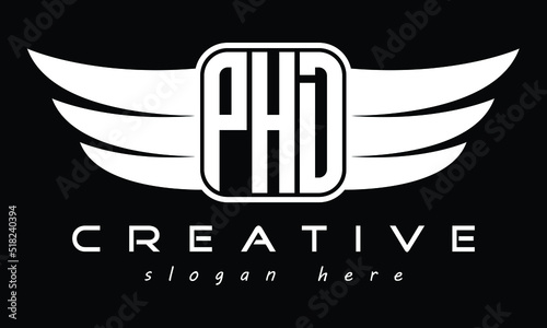 PHD three Letter wing minimalist creative concept icon eagle symbol professional logo design, Vector template
