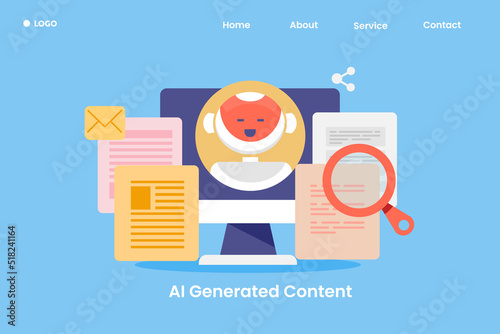 AI content generator software application - Content writing with artificial intelligence technology, internet communication web banner template.