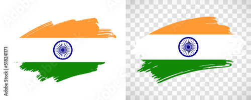 Artistic India flag with isolated brush painted textured with transparent and solid background