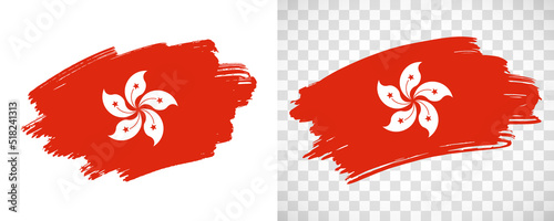 Artistic Hong Kong flag with isolated brush painted textured with transparent and solid background