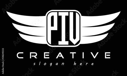 PIV three Letter wing minimalist creative concept icon eagle symbol professional logo design, Vector template photo