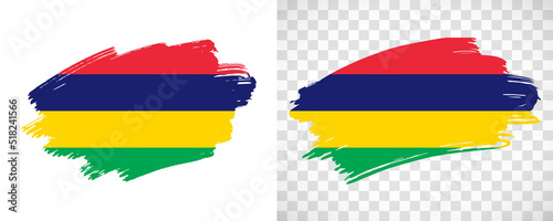 Artistic Mauritius flag with isolated brush painted textured with transparent and solid background