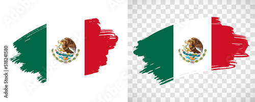 Artistic Mexico flag with isolated brush painted textured with transparent and solid background