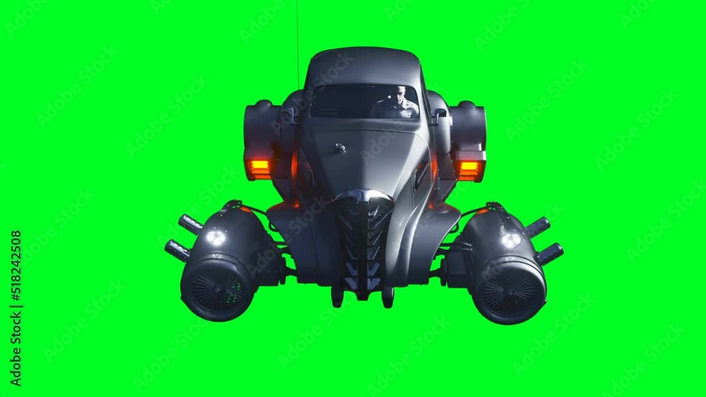 Futuristic flying car. Green screen isolate. Realistic 4k animation. Futuristic flying car. Green screen isolate. Realistic 4k animation.