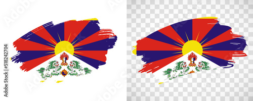 Artistic Tibet flag with isolated brush painted textured with transparent and solid background
