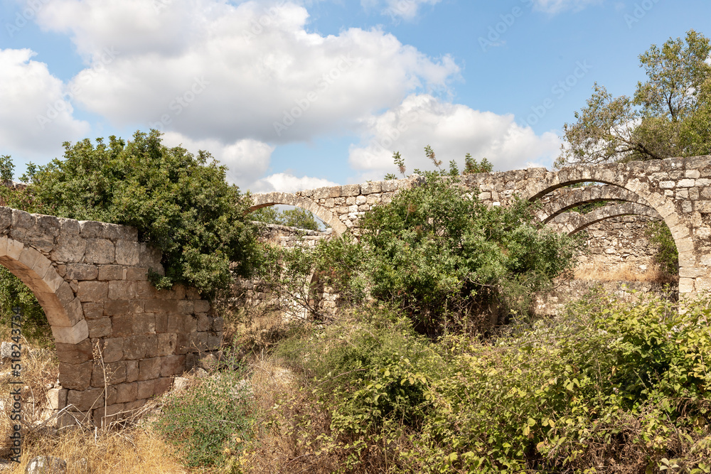 The well-preserved  remains of the Gaaton Crusader fortress near Kibbutz Gaaton, in Galilee, northern Israel