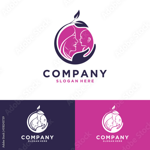 Woman With Baby Logo nature icon vector template graphic illustration