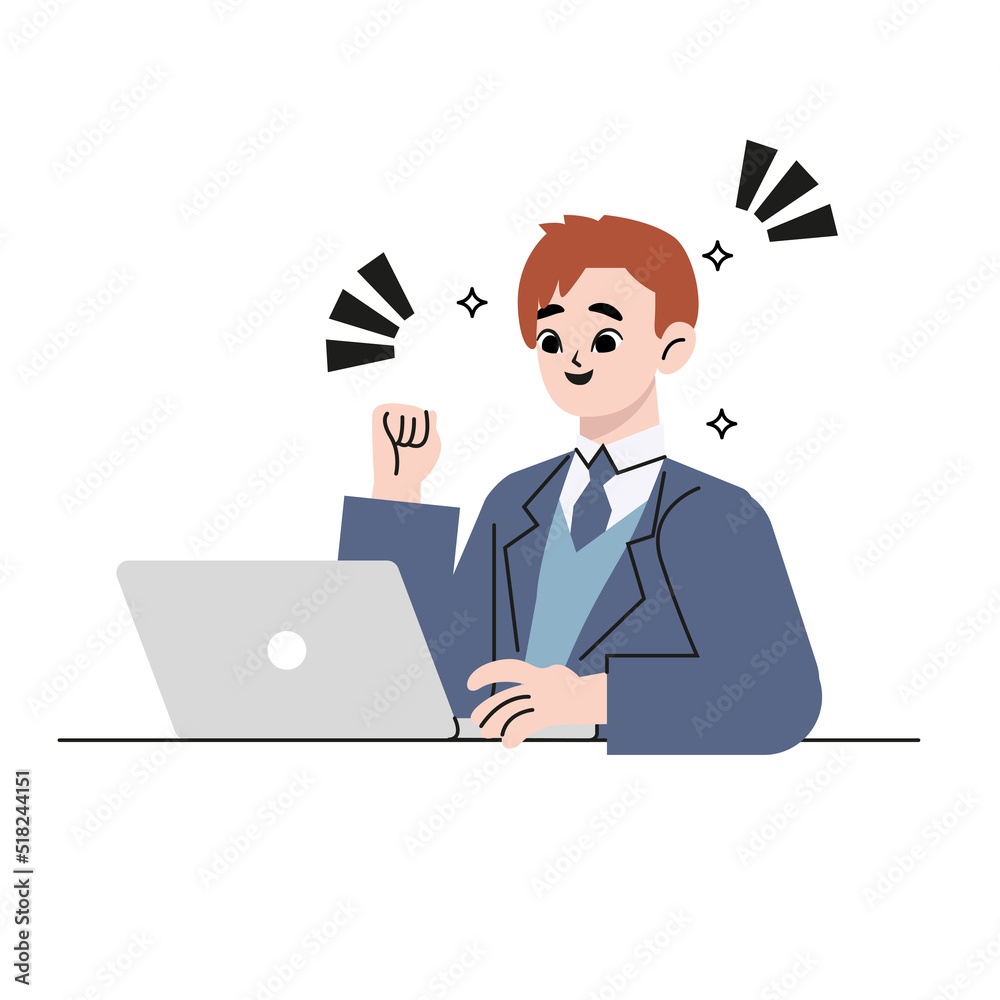 Man sitting table with laptop. Working on a computer. Freelance, online education or social media concept. Freelance or studying concept. Flat style. Vector illustration isolated on white. Man sitting table with laptop. Working on a computer. Freelance, online education or social media concept. Freelance or studying concept. Flat style. Vector illustration isolated on white.
