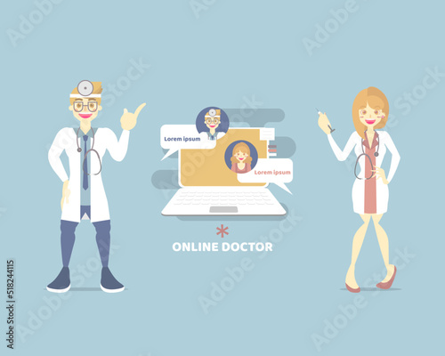 telemedicine doctor, online health care chat with male and female doctor, telehealth concept, flat vector illustration cartoon character design clip art