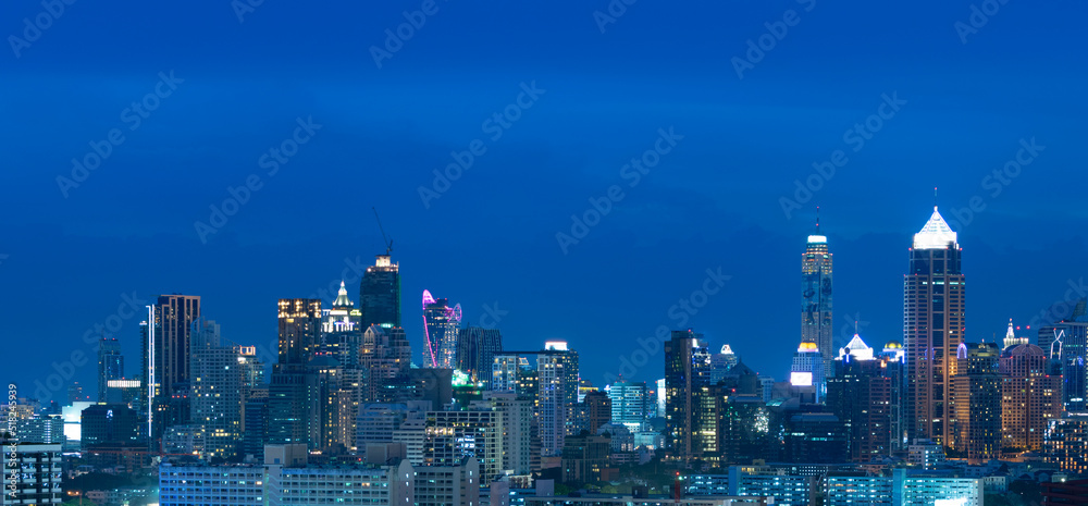Bangkok city skyline at night view, blue hour background.