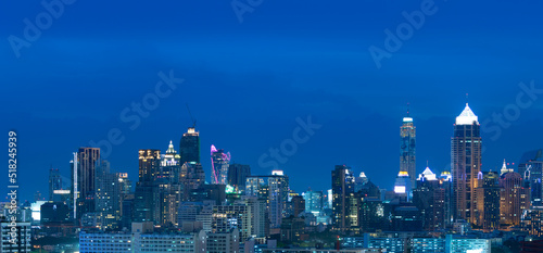 Bangkok city skyline at night view, blue hour background.