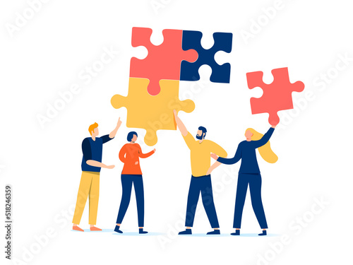 Business concept. Team metaphor Office Worker. People connecting puzzle elements. Vector illustration flat design style. © Mykyta