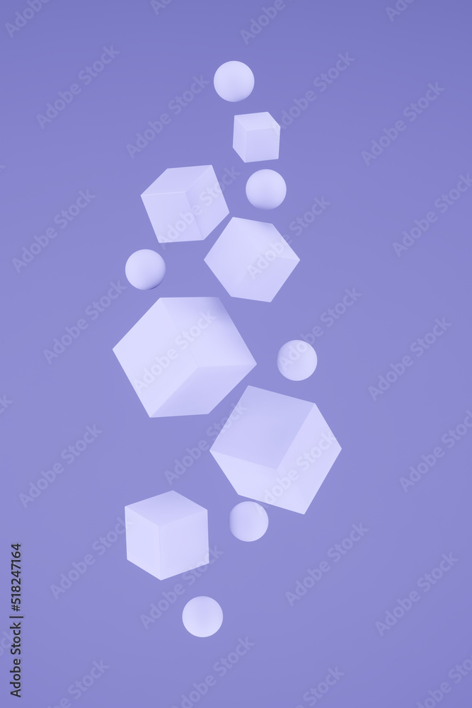 3d render, geometric shapes levitate, monochrome color
