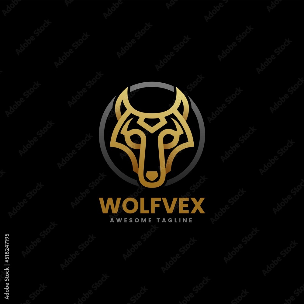 Vector Logo Illustration Wolf Gradient Line Art Style.