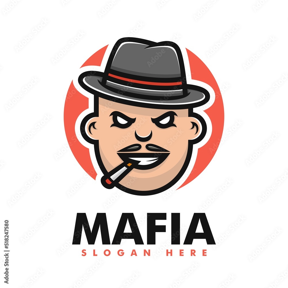 Vector Logo Illustration Mafia Mascot Cartoon Style.