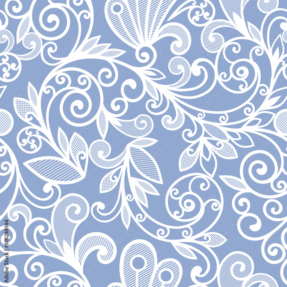 Fototapeta premium Delicate floral pattern in vintage style on a light blue background.