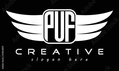 PUF three Letter wing minimalist creative concept icon eagle symbol professional logo design, Vector template