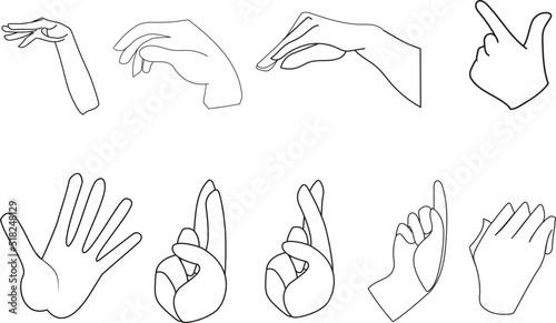 outline illustrations of hands in vector