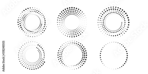 Set of halftone round dotted frames. Design element for frame, logo, web pages, prints, posters, template.