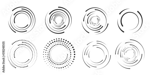 Set of halftone round dotted frames. Design element for frame, logo, web pages, prints, posters, template.