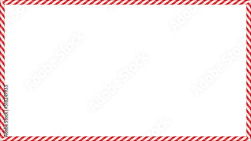 Christmas candy cane rectangle frame with red and white stripe. Xmas border with striped candy lollipop pattern. Blank christmas and new year template. Vector illustration isolated on white background
