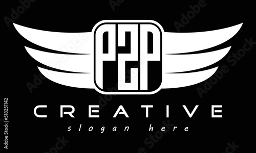 PZP three Letter wing minimalist creative concept icon eagle symbol professional logo design, Vector template photo