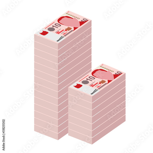 Singaporean Dollar Vector Illustration. Singapore, Brunei money set bundle banknotes. Paper money 10 SGD. Flat style. Isolated on white background. Simple minimal design.