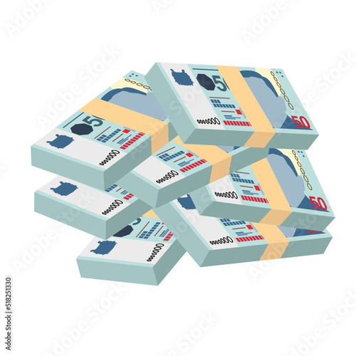 Singaporean Dollar Vector Illustration. Singapore, Brunei money set bundle banknotes. Paper money 50 SGD. Flat style. Isolated on white background. Simple minimal design.