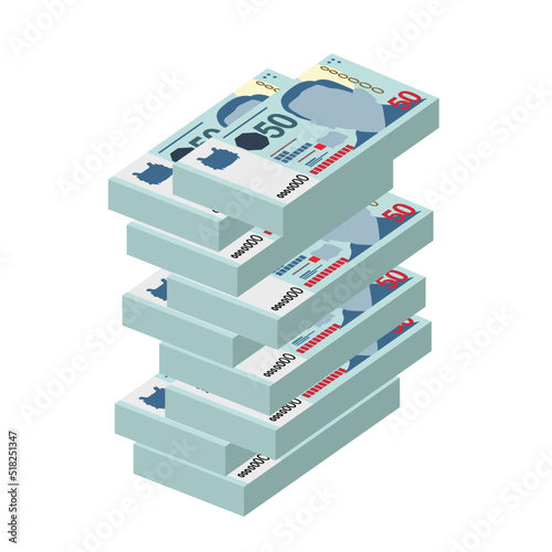 Singaporean Dollar Vector Illustration. Singapore, Brunei money set bundle banknotes. Paper money 50 SGD. Flat style. Isolated on white background. Simple minimal design.