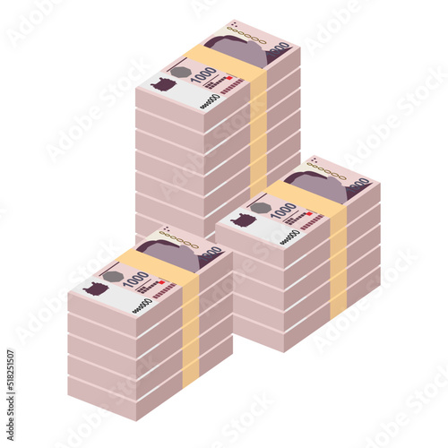 Singaporean Dollar Vector Illustration. Singapore, Brunei money set bundle banknotes. Paper money 1000 SGD. Flat style. Isolated on white background. Simple minimal design.