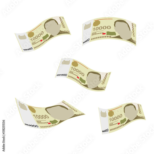 Singaporean Dollar Vector Illustration. Singapore, Brunei money set bundle banknotes. Falling, flying money 10000 SGD. Flat style. Isolated on white background. Simple design.