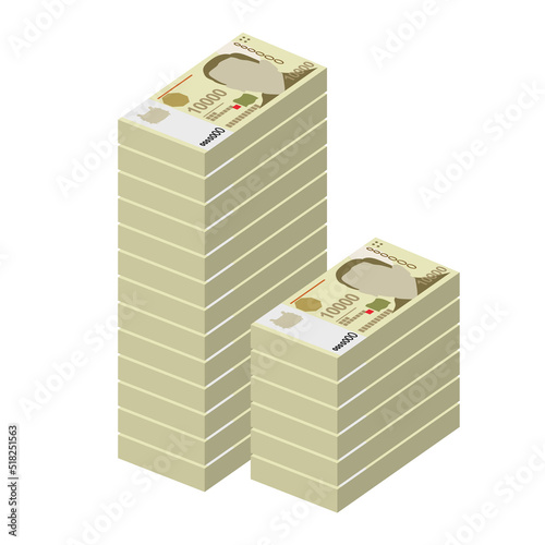 Singaporean Dollar Vector Illustration. Singapore, Brunei money set bundle banknotes. Paper money 10000 SGD. Flat style. Isolated on white background. Simple minimal design.