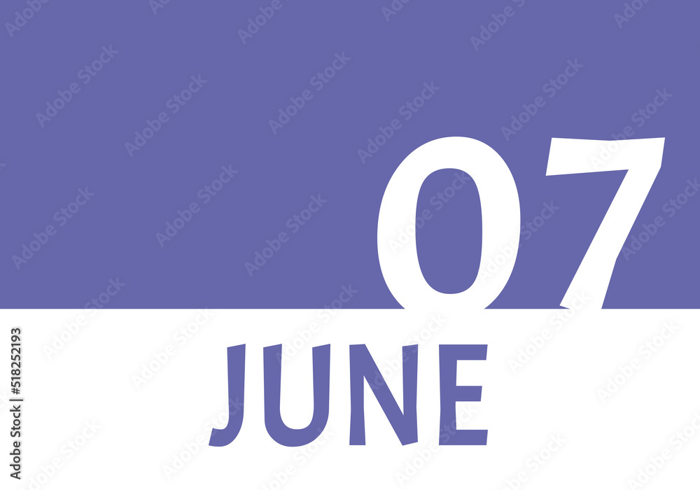 7 june calendar date with copy space. Very Peri background and white numbers. Trending color for 2022. 7 june calendar date with copy space. Very Peri background and white numbers. Trending color for 2022.