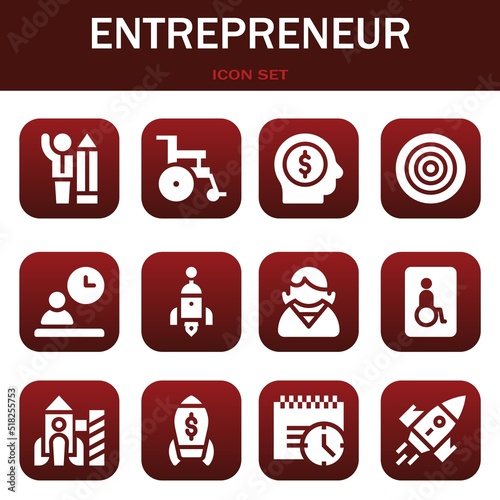 Fototapeta Naklejka Na Ścianę i Meble -  entrepreneur icon set. Vector illustrations related with Businessman, Wheelchair and Employee