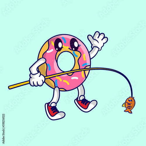 Cute donut mascot fising a fish photo