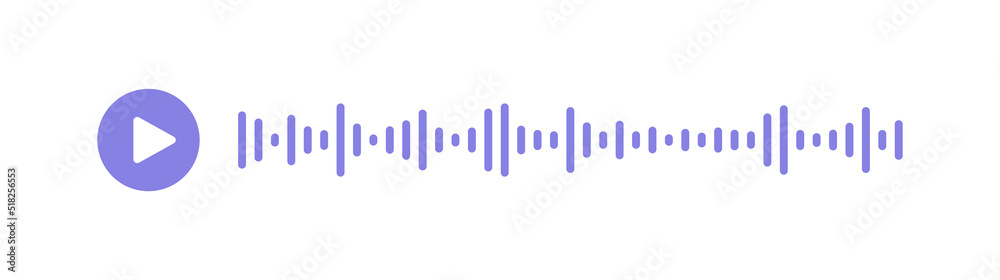 Music player soundbar with play button. Audio speech spectrum noise. Mobile messenger app chat. Sound wave of voice. Record interface. Equalizer icon with soundwave line. Vector illustration. Music player soundbar with play button. Audio speech spectrum noise. Mobile messenger app chat. Sound wave of voice. Record interface. Equalizer icon with soundwave line. Vector illustration.