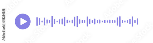 Music player soundbar with play button. Audio speech spectrum noise. Mobile messenger app chat. Sound wave of voice. Record interface. Equalizer icon with soundwave line. Vector illustration.