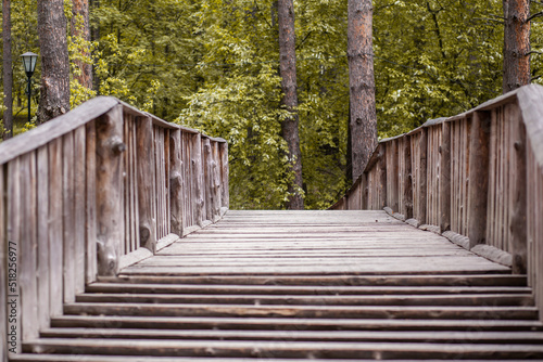 Canvastavla Wooden, pedestrian bridge across the river in the park or in the forest