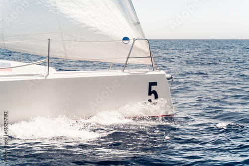 Bow close-up of sporting keelboat