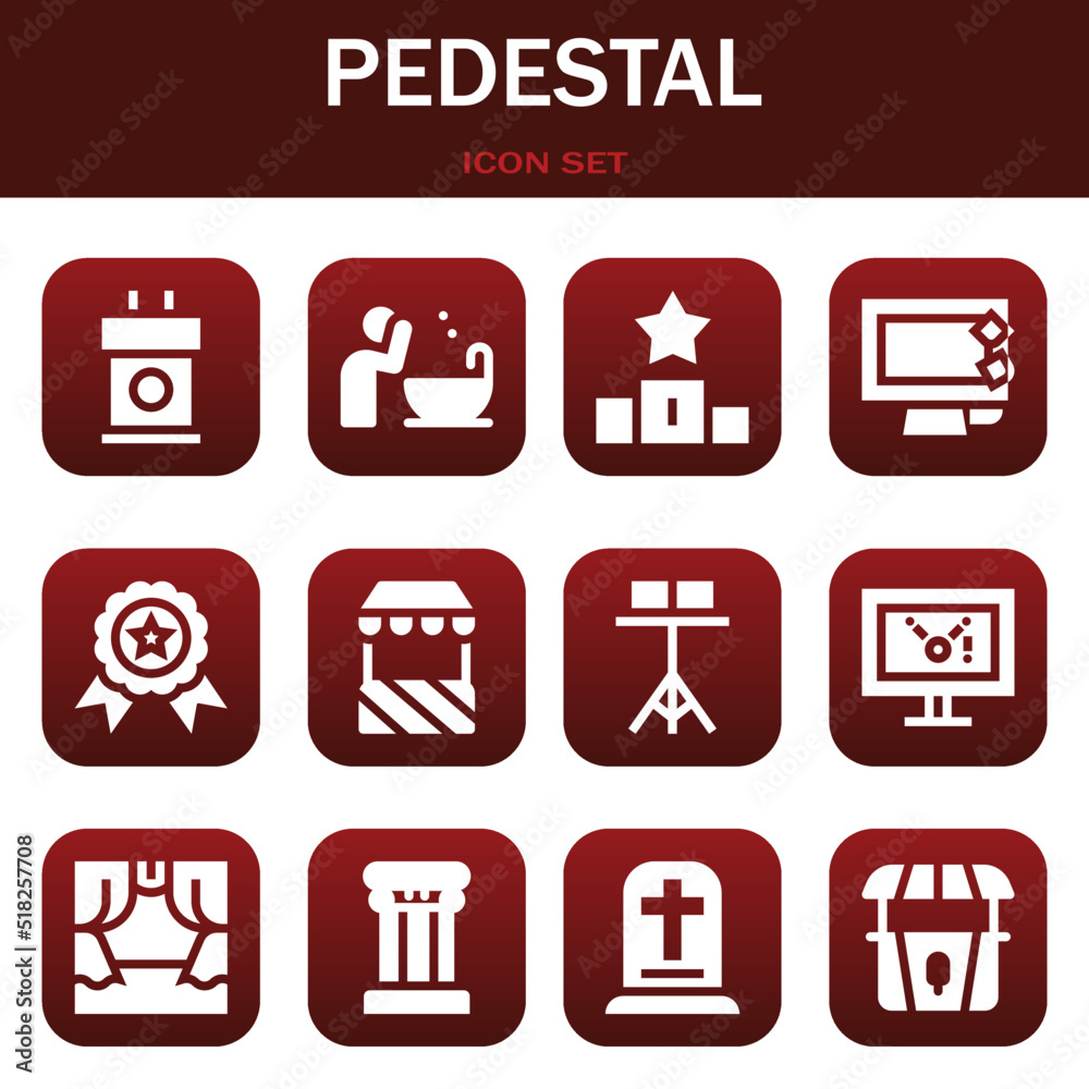 pedestal icon set. Vector illustrations related with Tribune, Basin and Podium pedestal icon set. Vector illustrations related with Tribune, Basin and Podium