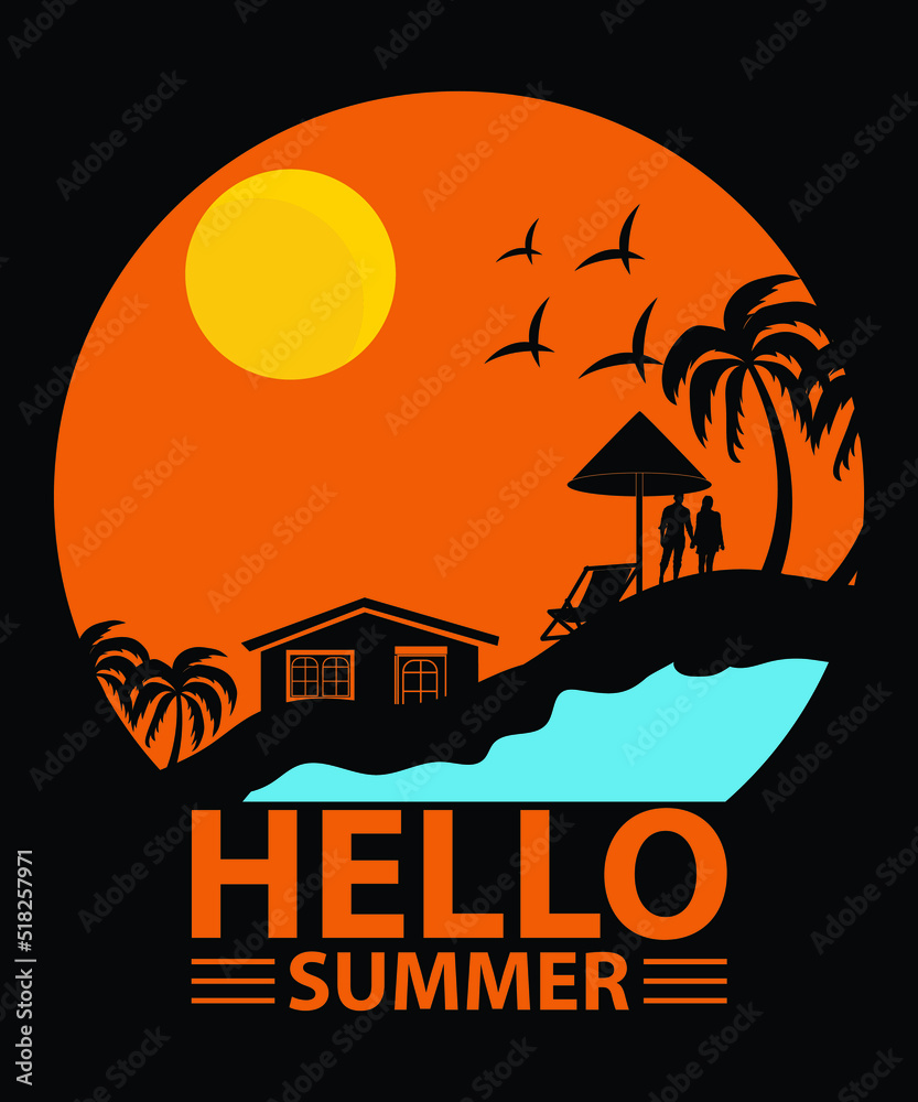 Hello Summer Vector T-Shirt Design Template
