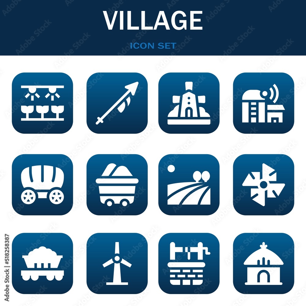 village icon set. Vector illustrations related with Farm, Lance and Windmill village icon set. Vector illustrations related with Farm, Lance and Windmill
