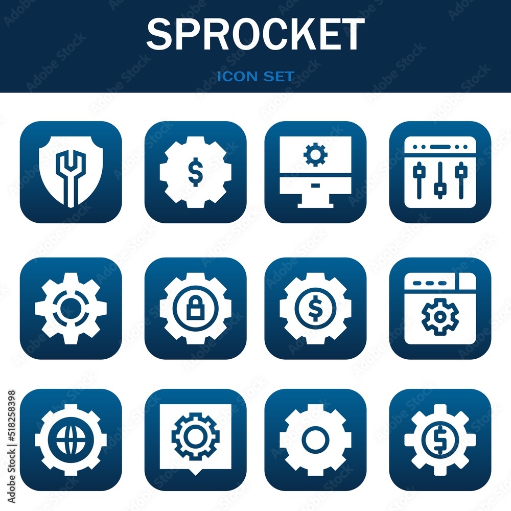 sprocket icon set. Vector illustrations related with Settings, Settings and Settings