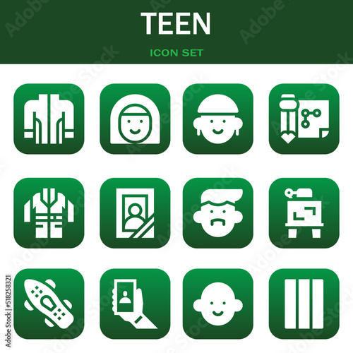 teen icon set. Vector illustrations related with Jacket, Avatar and Avatar