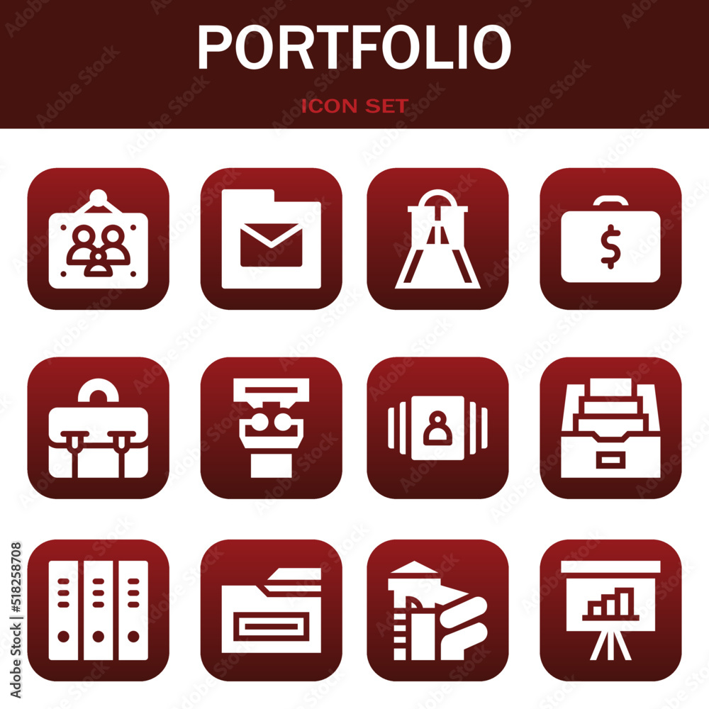 portfolio icon set. Vector illustrations related with Picture frames, Folder and Slider