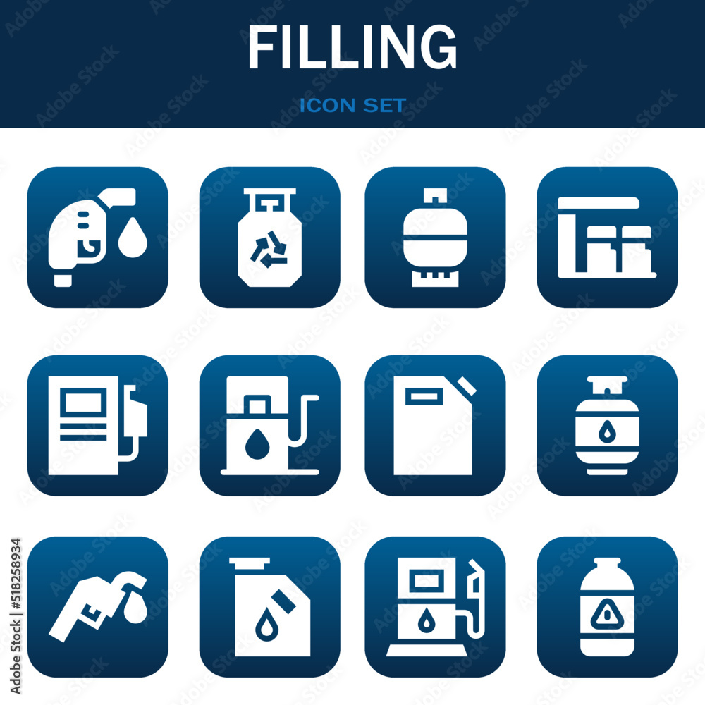 filling icon set. Vector illustrations related with Gas fuel, Gas and Gas filling icon set. Vector illustrations related with Gas fuel, Gas and Gas