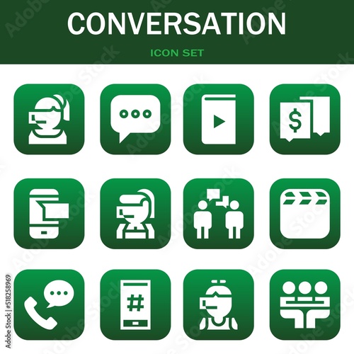 conversation icon set. Vector illustrations related with Call center, Chat and Video